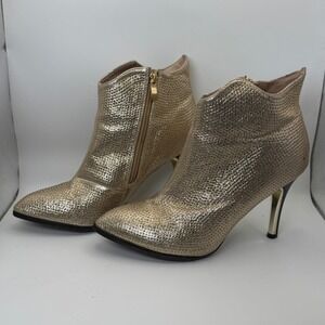 Lucky Couture Rhinestone Ankle Boots Stiletto Heel Gold Party Shoes 39 Sz 8